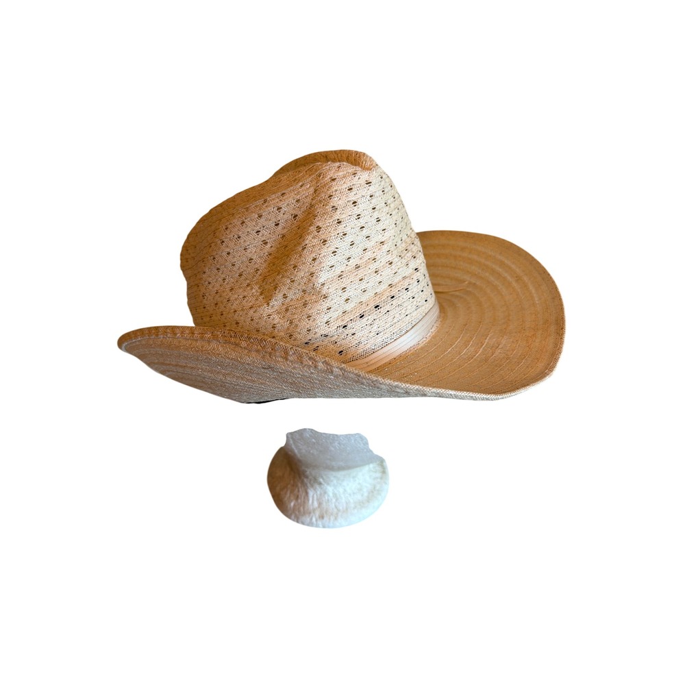 Western Trails Cowboy Hat Tan Straw Ventilated Shape-Eze Brim Vintage USA 6 5/8